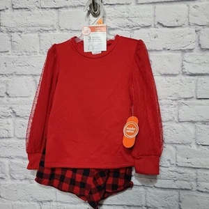 NUEVO CON ETIQUETAS Wonder Nation Juego de 3 piezas 4 camisetas y medias cortas conjunto a cuadros rojo y negro - Imagen 1 de 8