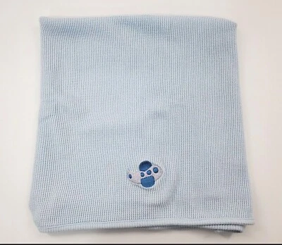 SpaSilk Baby Blanket Blue Airplane Thermal Waffle Cotton Boy Security B20 - Image 1 of 3