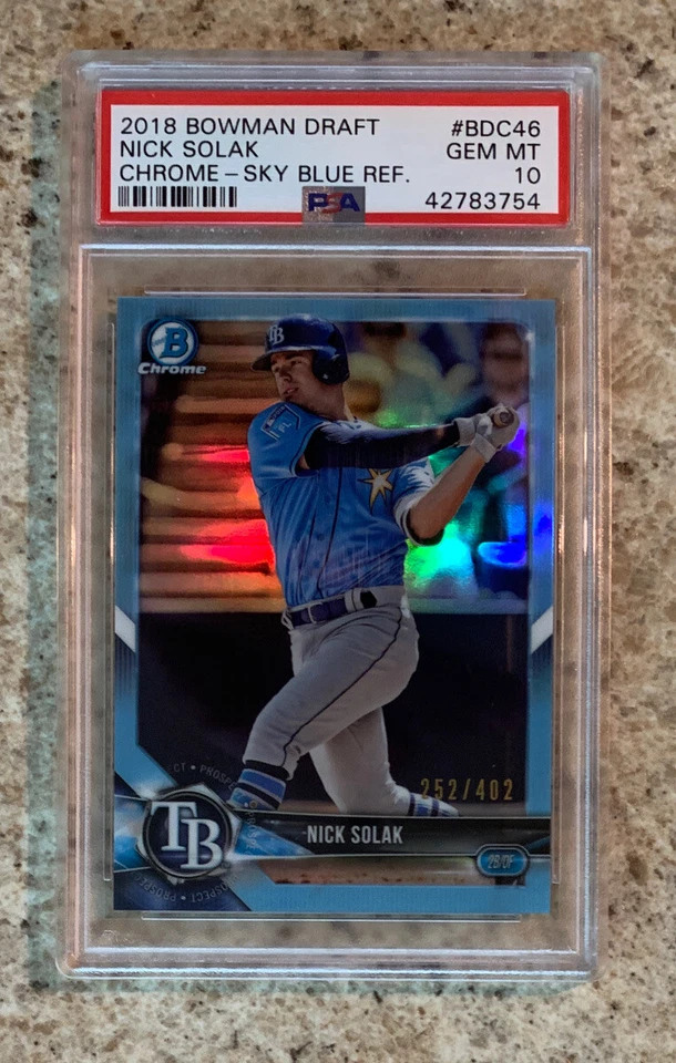 2018 POP 2 Bowman Draft Chrome Nick Solak Sky Blue Refractor #rd/402 Psa 10 Gem - Image 1 of 4