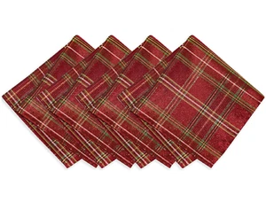 ELRENE HOME DINNER NAPKINS SHIMMERING RED CHRISTMAS PLAID 17" SET OF 4 BRAND NEW - Picture 1 of 8