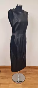 Long Tall Sally Deluxe leather dress size 12 black bodycon panelled stretch - Picture 1 of 12