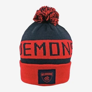 65183 MELBOURNE DEMONS AFL FOOTBALL ACRYLIC BAR BEANIE WINTER HAT POM POM - Bild 1 von 1