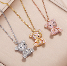 Gold/Rose Gold/Silver 3D Teddy Bear Pave Cubic Zirconia Pendant Chain Necklace