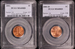 2001-D & P Lincoln Memorial Cent 2 Coin Set PCGS MS-68 RD - Picture 1 of 2