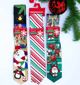 3 Men's Christmas Holiday Ties Football Stripes Santa on Beach Hallmark Set New - Picture 1 of 1