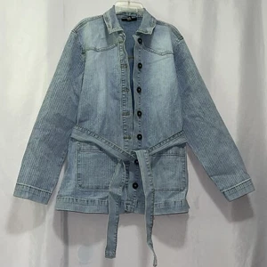 DG2 Diane Gilman denim jean jacket western belted striped size small nwot e2300 - Picture 1 of 4