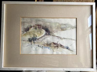 Acuarela/Dibujo Ella Egg Galería Montañas Arte Moderno Marco Casas Montañas Foto 1 de 4