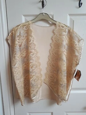 Cárdigan Chaqueta Shirley of Hollywood Dorado Satén y Encaje Sin Mangas Marca Encogida Foto 1 de 4