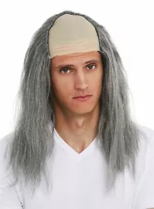 Perücke Karneval Halloween Herren Stirnglatze Halbglatze lang graue Haare Igor - Bild 1 von 6