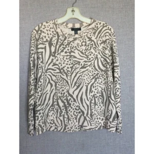 Kelly Renee Womens Crewneck Sweatshirt Beige Pullover Zebra Print Long Sleeve S - Picture 1 of 7