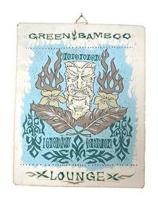Vintage Tiki Green Bamboo Lounge Metal Wall Sign 13.5" x 11" - Picture 1 of 7