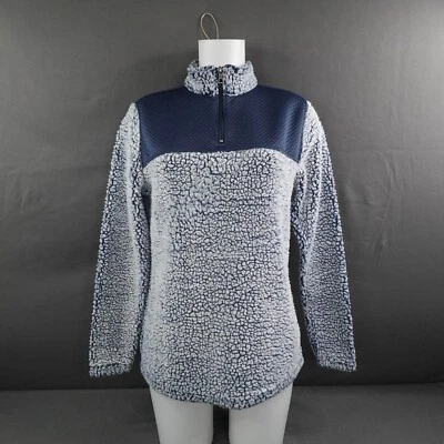 Womens Fleece Jacket Medium Blue Popcorn Fleece Athleisure 1/4 Zip Cozy Softgirl - Image 1 of 4