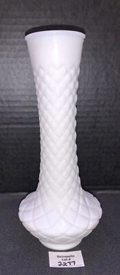 Randall White Milk Glass Genie Bottle Bud Vase Quilted Vintage - Image 1 of 4