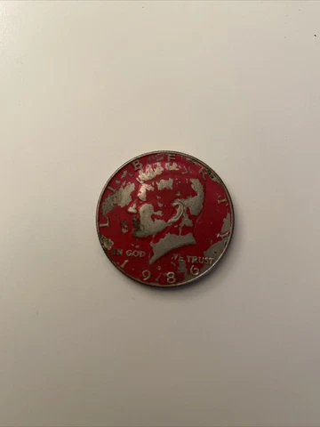 Rare Error Coin! Red 1986 Kennedy Half Dollar Cover