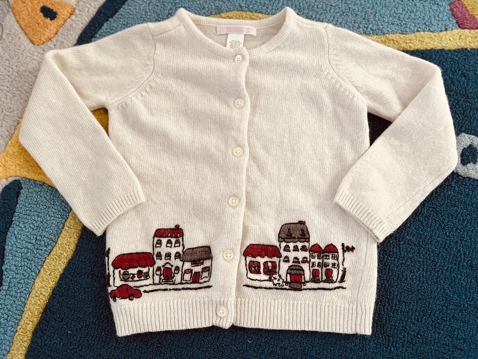 Cárdigan Suéter Janie Jack De Colección Raro Uptown Vacaciones 3T Casas de Pueblo Lana de Cordero Foto 1 de 4