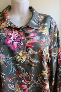 Talbots Womens XL Shirt Crisp Cotton Button Up Autumn Floral Brown Long Sleeve - Picture 1 of 7