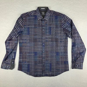 Bugatchi Uomo Shirt Mens XL Blue Geometric Shaped Fit Dress Button Up - Picture 1 of 11