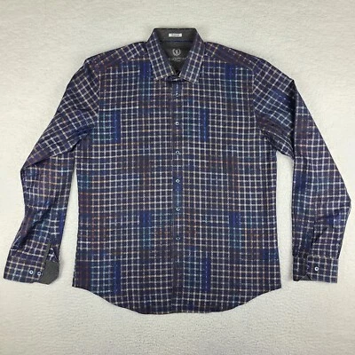Bugatchi Uomo Shirt Mens XL Blue Geometric Shaped Fit Dress Button Up - Image 1 of 4