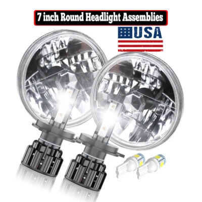 Fit Hummer H2 2003-2008 2009 Pair 7 inch Round LED Headlights High Low Beam - Image 1 of 4