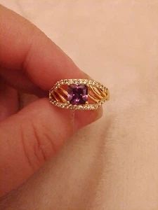 Beautiful Gold Plated Ring Unusual Shape Setting For Purple Gem Adjustable - Picture 1 of 4