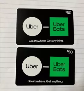 2 Uber Eats $50 Gift Cards $100 Total Go Anywhere Get Anything Rides & Delivery - Picture 1 of 2