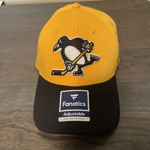 Fanatics NHL Pittsburgh Penguins Logo verstellbare Mütze Kappe gelb Hakenschlaufe neu mit Etikett - Bild 1 von 6