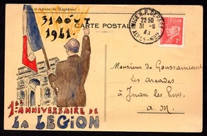 FRANCE 1961 POSTAL CARD HAND PAINTED ANNIVERSARY OF THE FRENCH FOREIGN LEGION - Picture 1 of 2