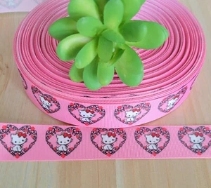 1 Inch (1 YD) Pink Hello Kitty Grosgrain Ribbon Hair Bow Valentine Hearts Crafts - Picture 1 of 2