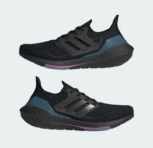 Zapatos para correr Adidas UltraBoost 21 para hombre negros/carbono/azulado talla 8 FZ1921 - Imagen 1 de 7