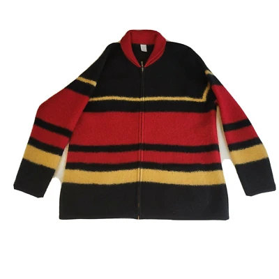 Suéter De Colección Negro Rojo Tostado Rayas Años 90 Lana Cremallera Lands End Mujeres 12 Grande  Foto 1 de 4