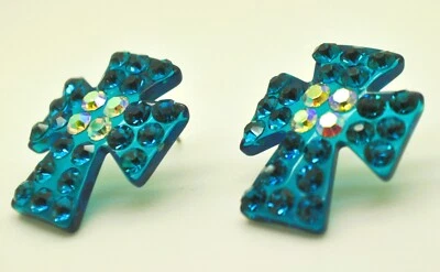 Pendientes Western estilo boho cruz transparente azul colorido plástico moda Foto 1 de 4