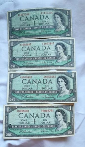 FOUR 1954 BEATTIE-COYNE &BEATTIE-RASMINSKY $1.00 BILLS -PAPER-MONEY-CURRENCY - Picture 1 of 11
