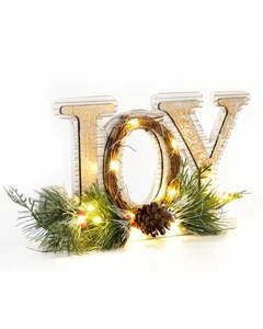 Mesa de Madera Rústica Navidad Alegría Signo Decoración Interior Iluminado Blanco y... - Imagen 1 de 6