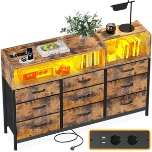 ODK Kommode mit Schubladen, Komodenschrank mit 2 Steckdosen, 2 USB und 10 Far... - Bild 1 von 8