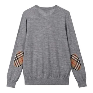 BURBERRY BEMPTON GRAY MERINO WOOL ELBOW CHECK PATCHES PULLOVER SWEATER NWT M - Picture 1 of 7