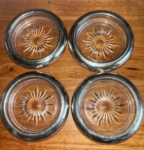 Set 4 sottobicchieri vintage in argento sterling con bordo in vetro - Foto 1 di 2