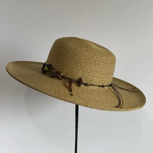 CAPPELLI Mujer Rafia Paja Sol Sombrero Cuentas Banda Ala Ancha Embalable Aplastable - Imagen 1 de 18