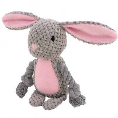 Dog Toy - Plush Crocheted Bunny Toy with Rope Limbs 24*10*6cm - Image 1 of 3