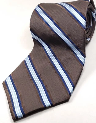 NAUTICA 100% Silk Tie Men's Brown Blue White Striped Necktie NEW - Image 1 of 3