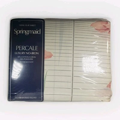 Springmaid Garden Stripe King Flat Sheet Luxury Percale Vtg NEW 180 Thread Count - Image 1 of 4