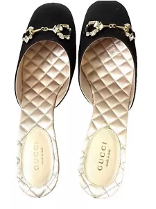 Authentic Gucci Silk Shoes With Crystals Kitten Heel Size 37 New With Box Black - Picture 1 of 8