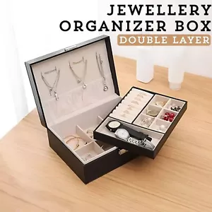 Jewelry Box Organizer Case Holder Storage Earring Ring Display Box Leather - Picture 1 of 11