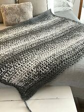 Handmade Gray & White Tweed Chunky Crochet Decorative Throw Blanket 53 x 54 in