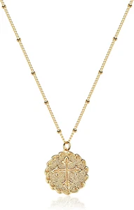 14K Gold Plated Dainty Gold Cross Pendant Necklace for Women - Picture 1 of 12