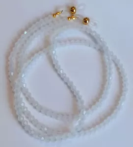 EYEGLASS CHAIN 27" WHITE JADE Beaded Holder Strap Reading Glasses Lanyard Gold - Picture 1 of 4