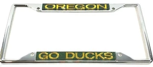 OREGON Go DUCKS Silver Glitter CHROME LICENSE PLATE Frame Ship Now Loc#4 - Picture 1 of 3