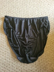 Rare Vtg WARNERS BRIGHT STRIPES Black Shiny size 7 Panties Full Butt 80s L/XL - Picture 1 of 5