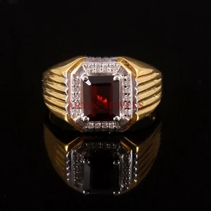 Anillo de plata de ley 925 enchapado en oro con piedras preciosas de granate natural para hombre 4228 - Imagen 1 de 3