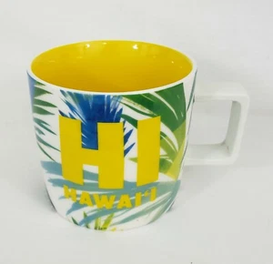 Starbucks * Yellow HAWAII * Palm Floral * 2016 HI * Coffee Mug Cup * 14oz * - Picture 1 of 6