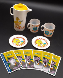 Vintage Set of Sesame Street Plastic Tea Set Cups Plates Pitcher Chilton-Globe